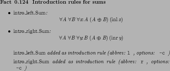 \begin{fact}[ Introduction rules for sums ]\hspace{1cm}
\begin{itemize}
\item %
...
...tion rule (abbrev: \verb ...