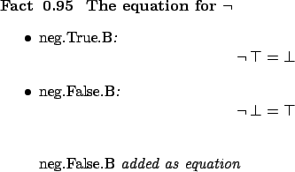 \begin{fact}[ The equation for %
\afdmath{}\neg\endafdmath{}]\hspace{1cm}
\begin...
... False}.\text{\rm B}\endafdmath{} added as equation
\par
\end{itemize}\end{fact}